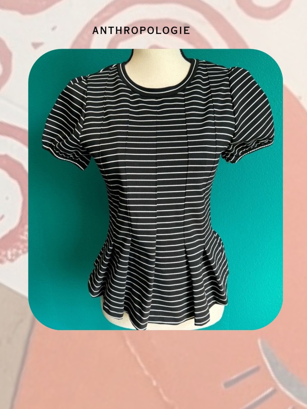 Maeve Anthropologie Black and White Striped Corset Peplum Top